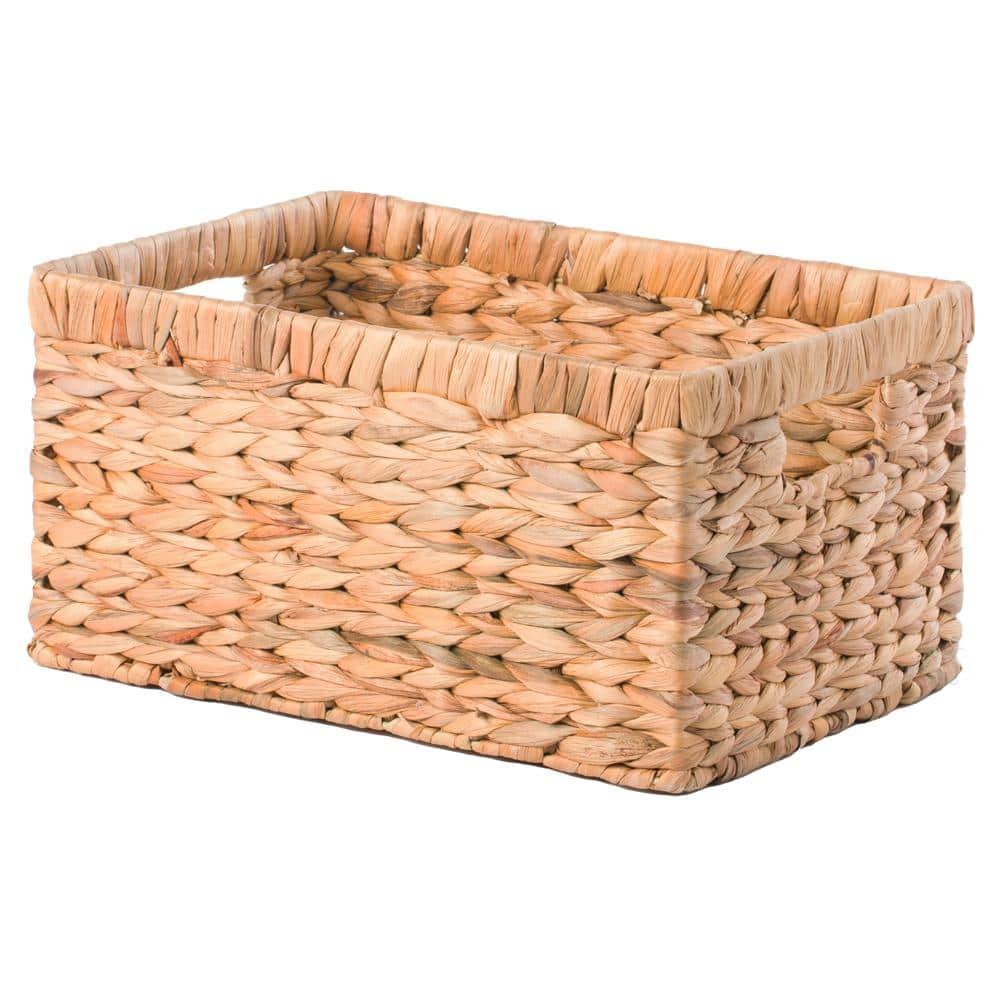 Vintiquewise QI003544.M 7.1 x 13.8 x 9.45 in. Natural Woven Water Hyacinth Wicker Rectangular Storage Bin Basket with Handles, Brown - Medium