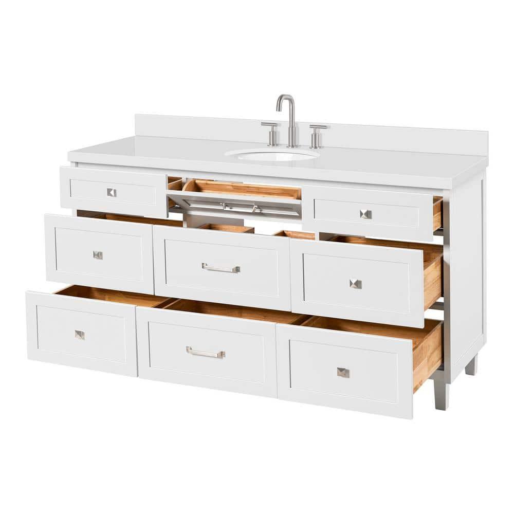 Ariel Monrow 67 Inch Single Oval Sink Bathroom Vanity With Pure White Quartz Countertop