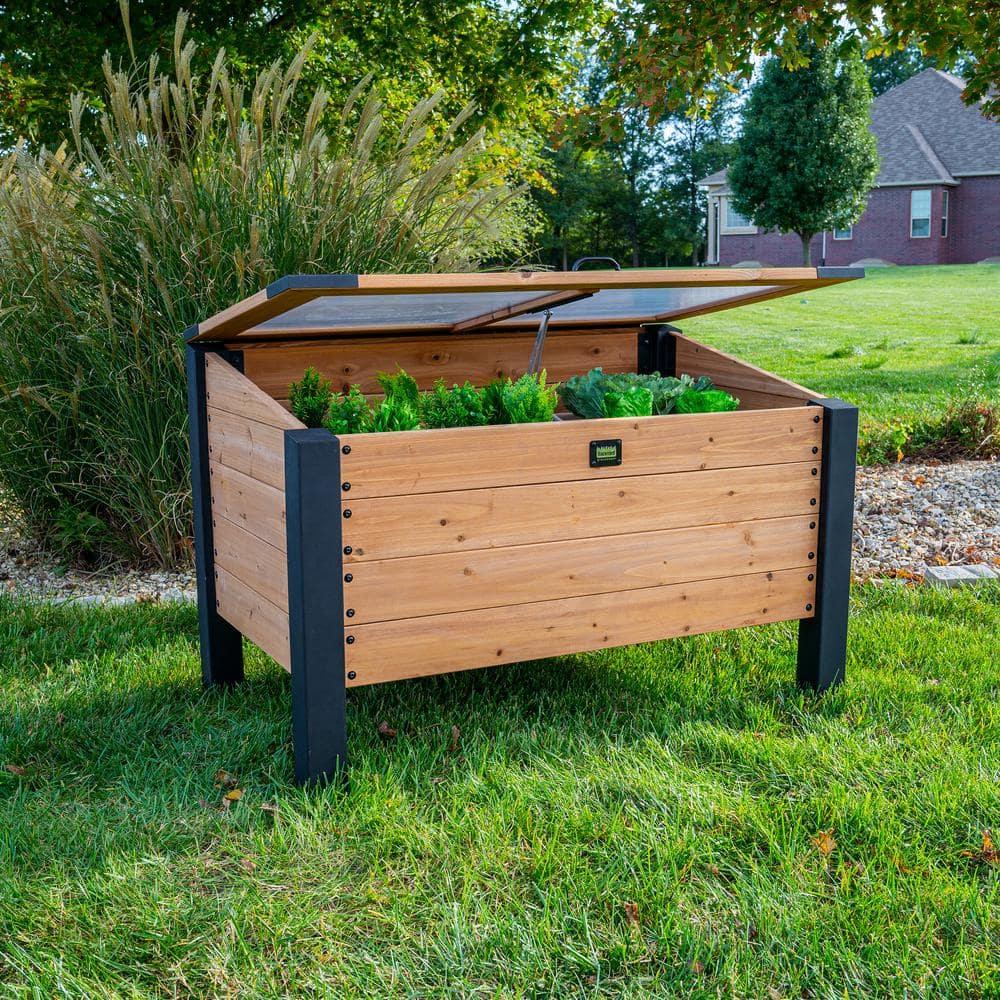 Backyard Discovery Aggie 4x2' Cedar Wood Cold Frame Mini Greenhouse, Polycarbonate Lid