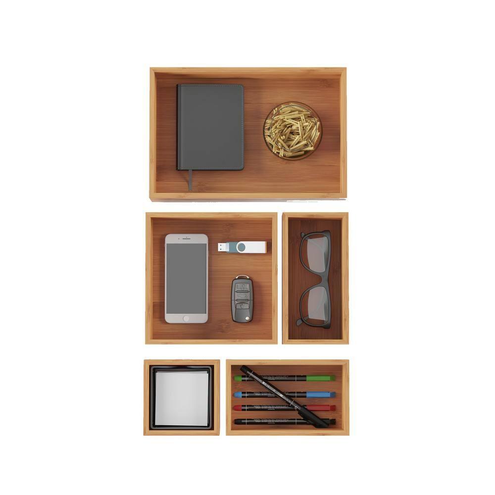 Lavish Home 5-Compartment Modular Bamboo Drawer Organizer for Home Storage