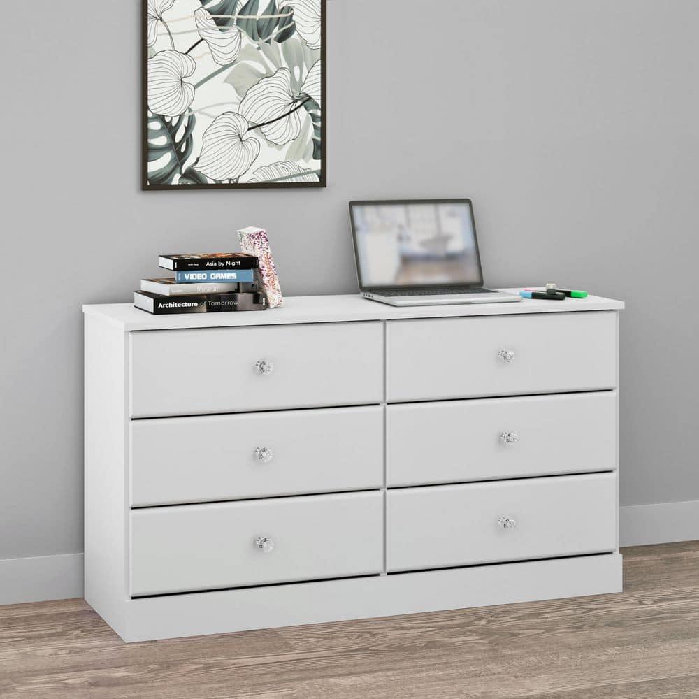 Astrid 6 Drawer Dresser White - Prepac: Laminated Wood Composite, Easy-Glide, Safety Stops