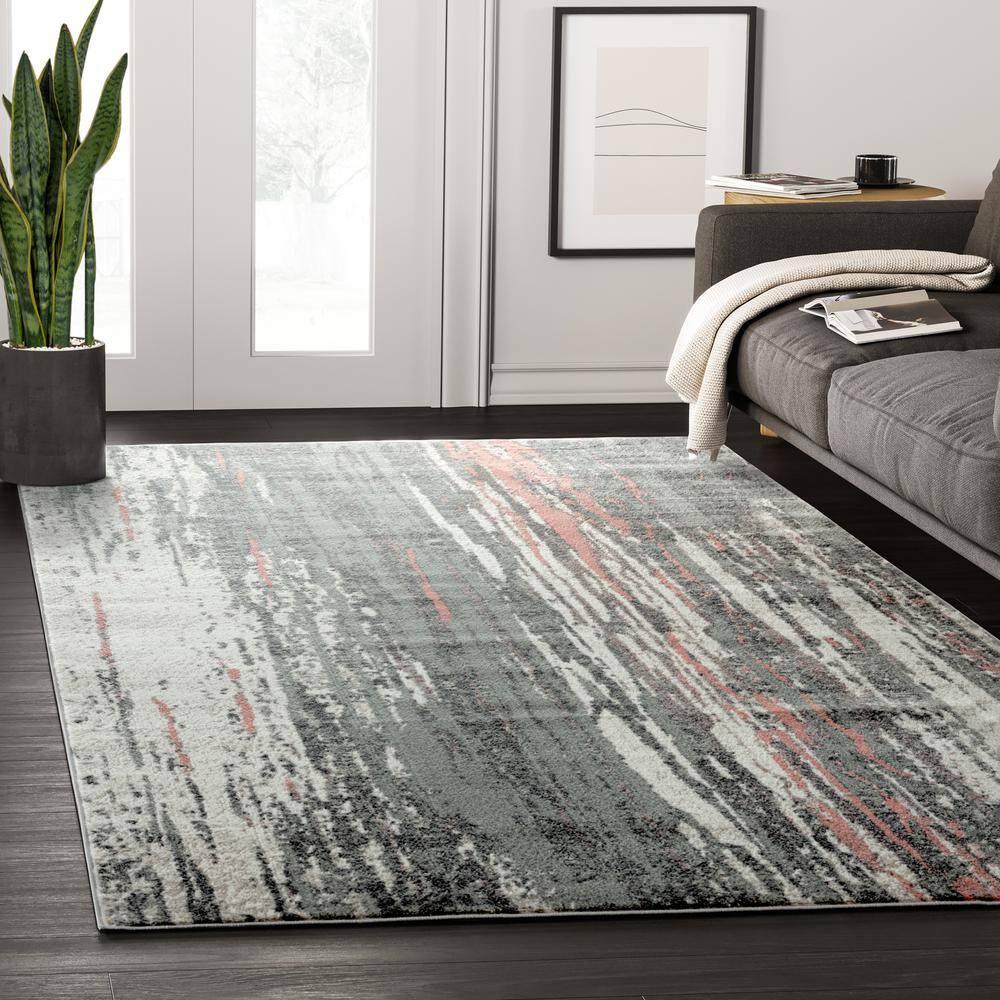 Abani Laguna Grey Pink Drip Lines 4' x 6' 4' x 6'
