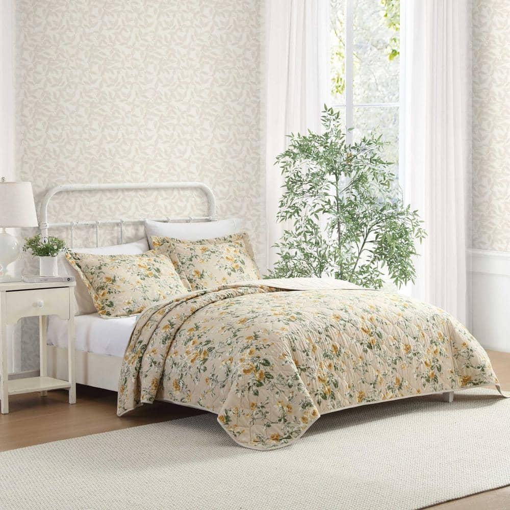 Laura Ashley Laura Ashley Roses Cotton Reversible Gold Quilt Set