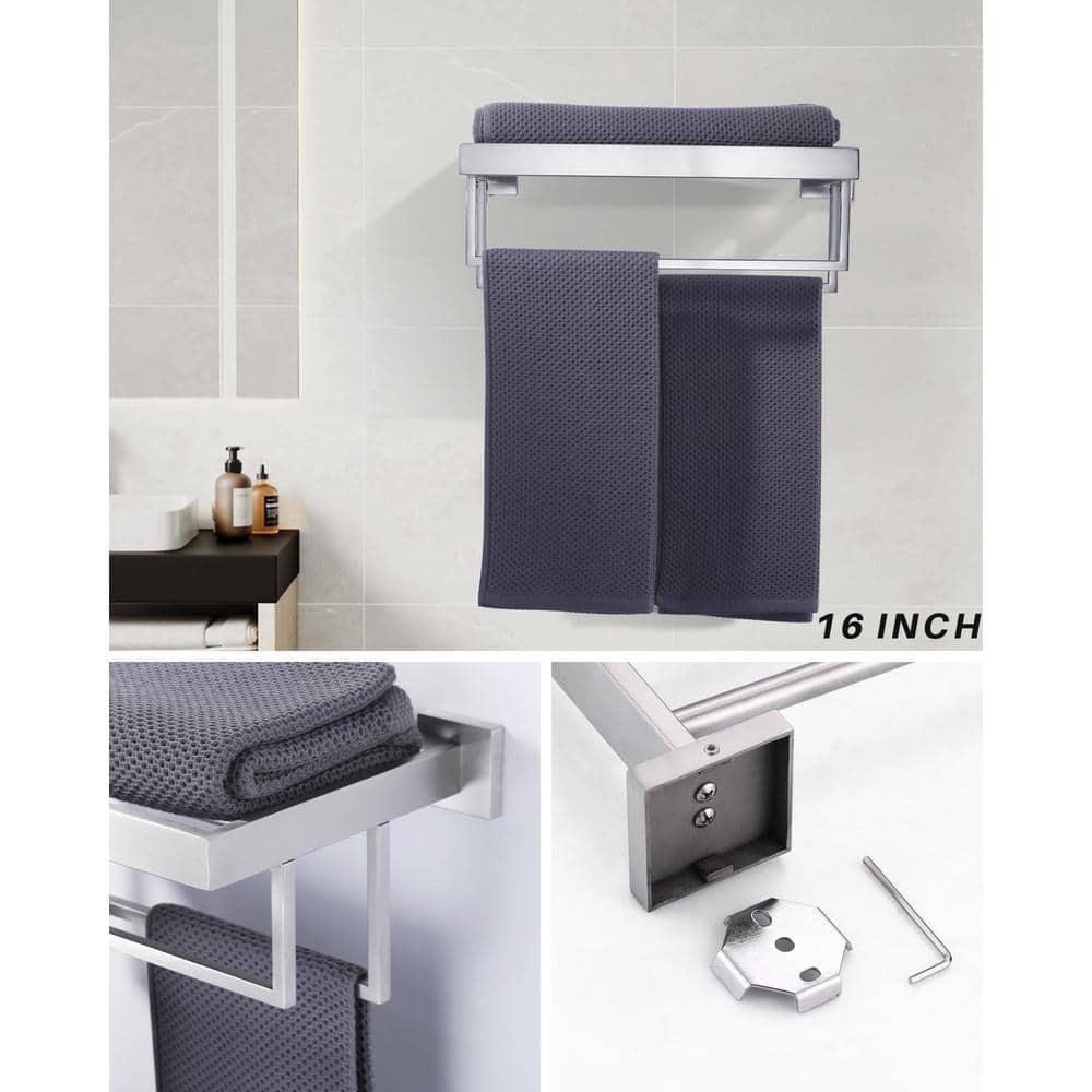 ARCORA AR5150101-16 2-Tier Wall Mounted Stainless Steel Bathroom Towel Rack With 2 Towel Bars Square Rods