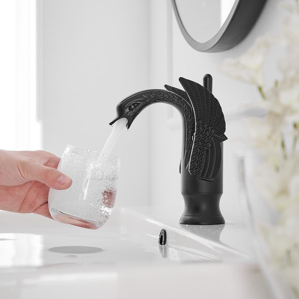BWE Swan Single Hole Single-Handle Bathroom Faucet And Pop Up Drain & Overflow Cover