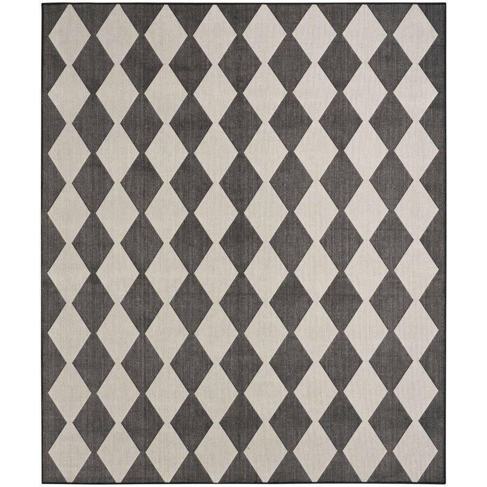 Nourison Positano Retro Diamond Flatweave Indoor Outdoor Low Pile Area Rug Black 8' x 10'