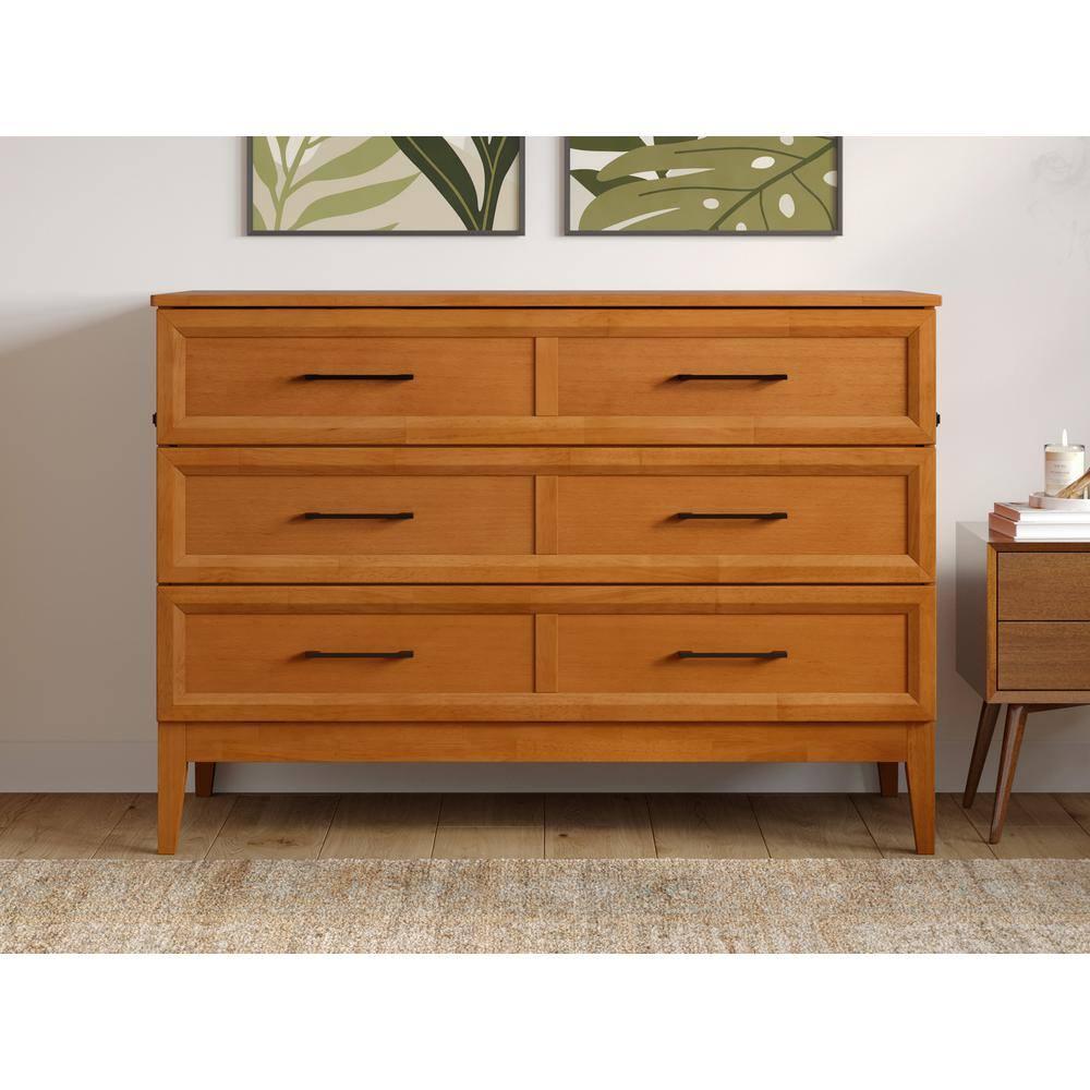 AFI Santa Fe Full Wood Murphy Bed Chest with Mattress and Built-in Charger, Light Toffee