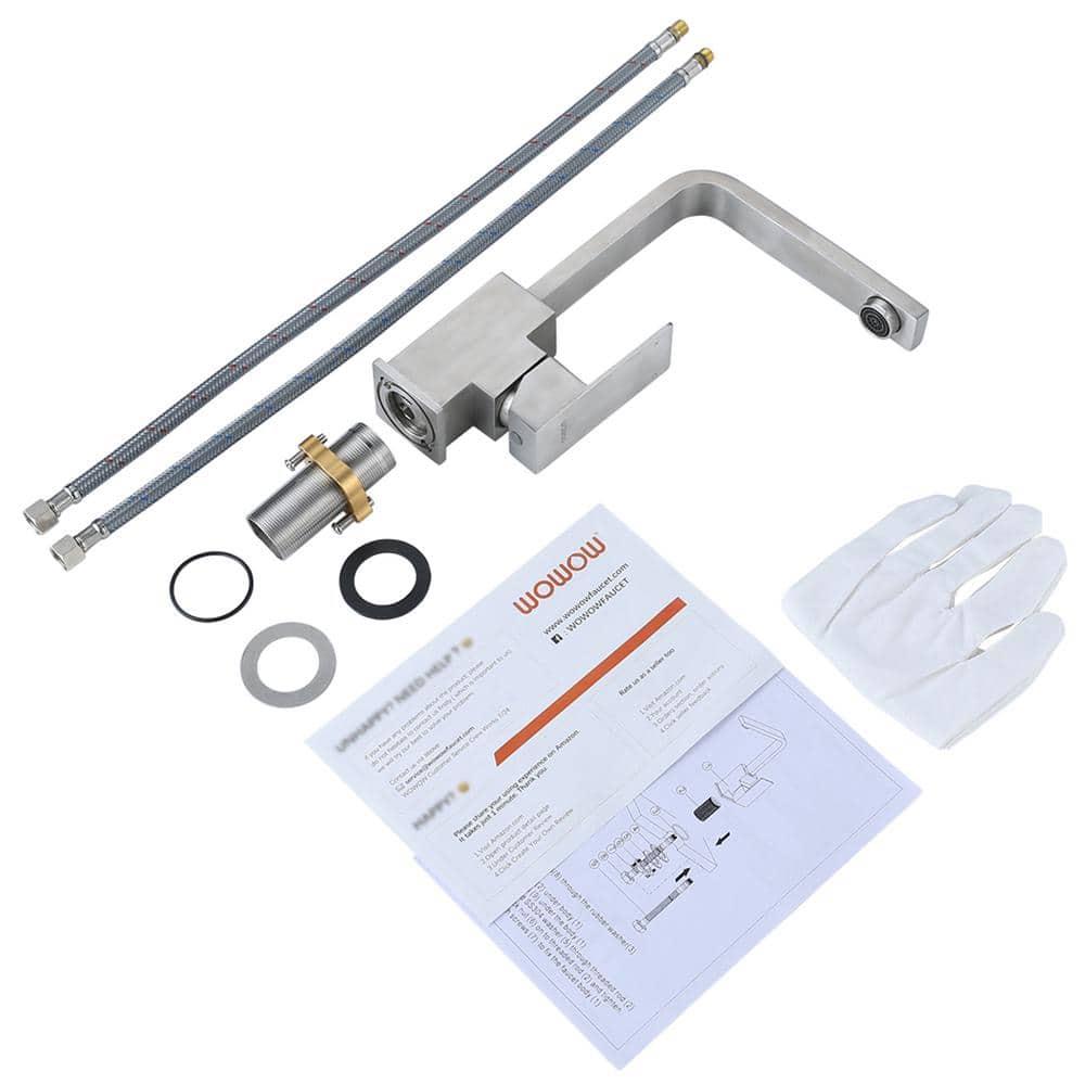 Single Handle Deck Mount Stainless Steel Bar Faucet with Hot & Cold Dual Modes in Brushed Nickel Finish