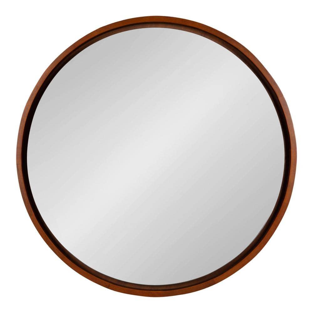 Kate & Laurel All Things Decor 30" Evans Round Wall Mirror Walnut Brown: Modern Style, Wood Frame, No Assembly Required
