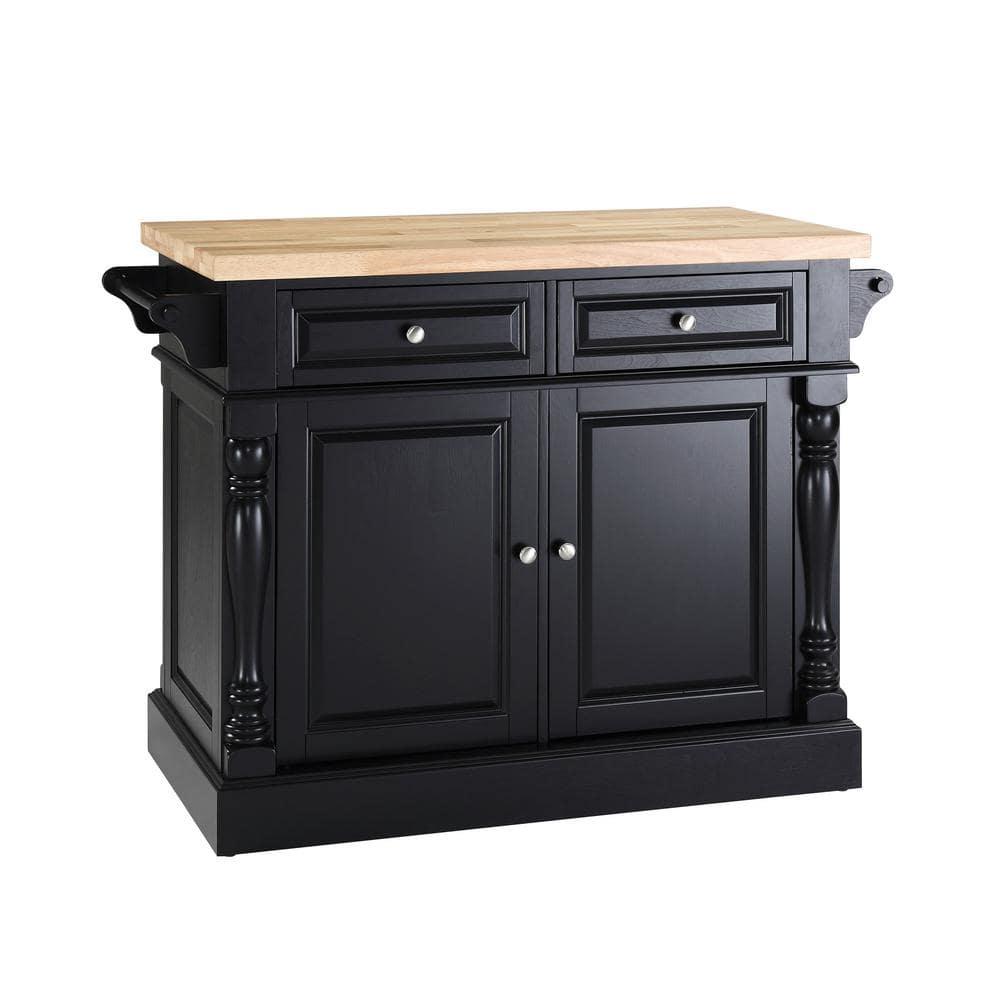 Oxford Butcher Block Kitchen Island Black - Crosley: Rolling Cart with Storage, Adjustable Shelves, Towel Bar