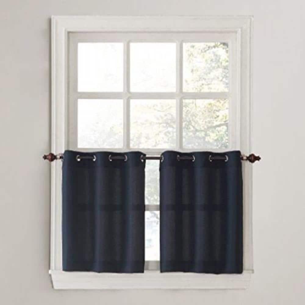 2pc 56"x36" No. 918 Semi-Sheer Montego Casual Textured Grommet Kitchen Curtain Tier Pair Navy Blue