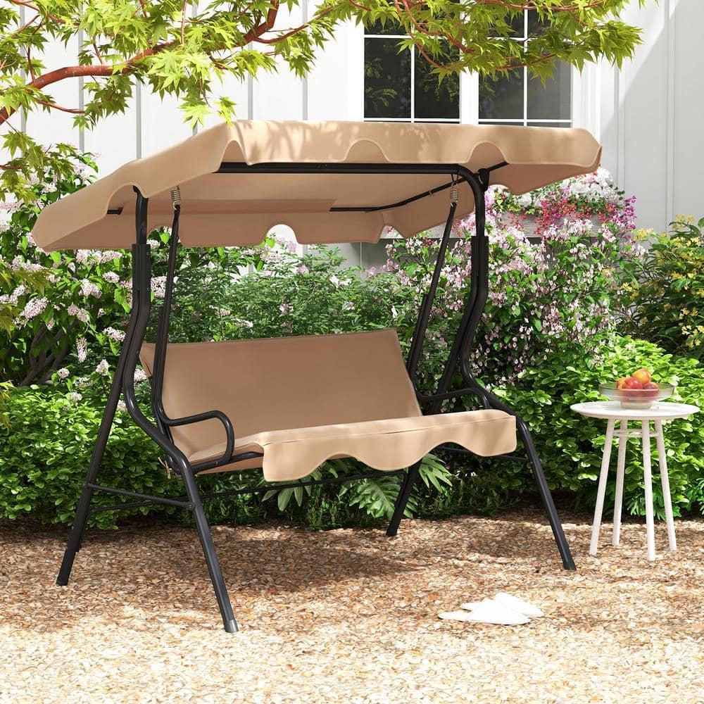 Arlmont & Co. Arlmont & Co. Patio 3 Seats Canopy Swing Glider Hammock Steel Frame Cushioned Backyard
