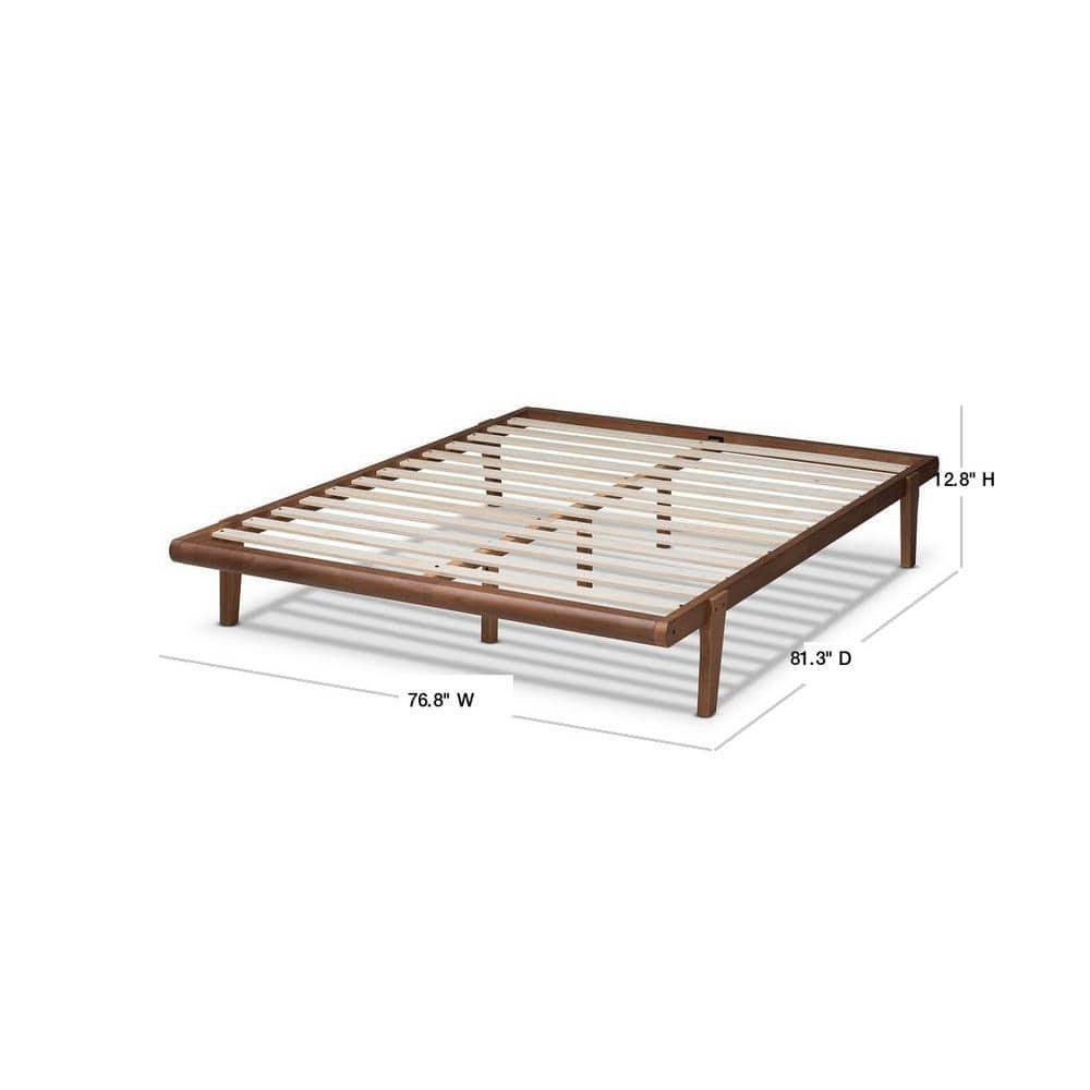 Baxton Studio Kaia Mid-Century Modern Walnut Brown Finished Wood King Size Platform Bed Frame