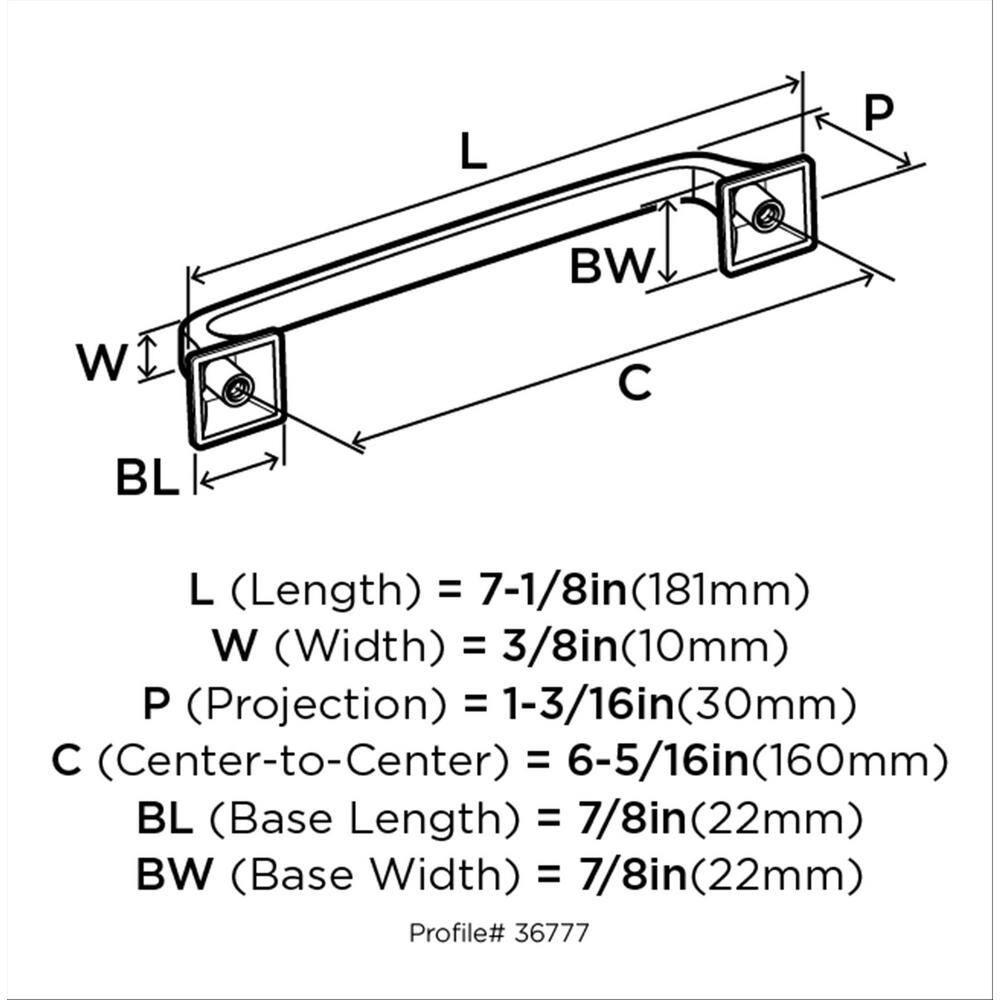 Amerock Ville 6-5/16 inch (160mm) Center-to-Center Satin Nickel Cabinet Pull