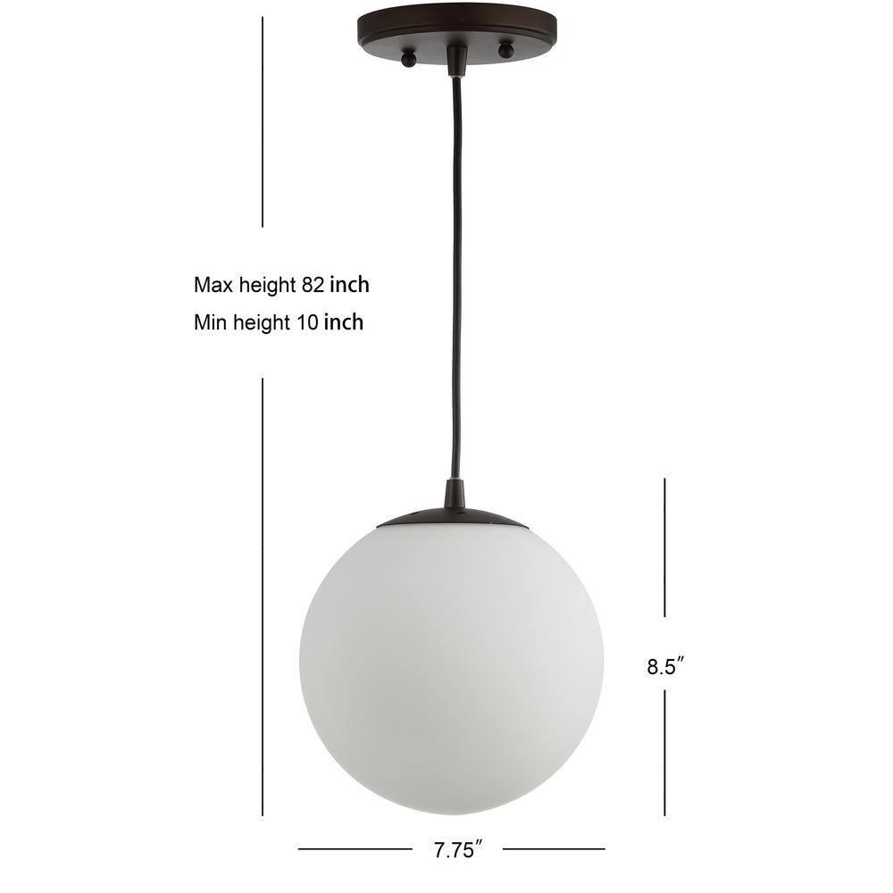 Bleecker 7.75" Metal/Glass Globe LED Pendant, White/Oil Rubbed Bronze