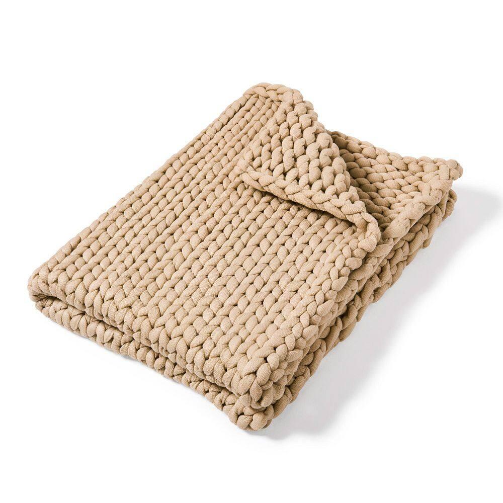 Donna Sharp Chunky Knit Taupe Contemporary Decorative Throw Blanket with Over-Sized Loop Pattern