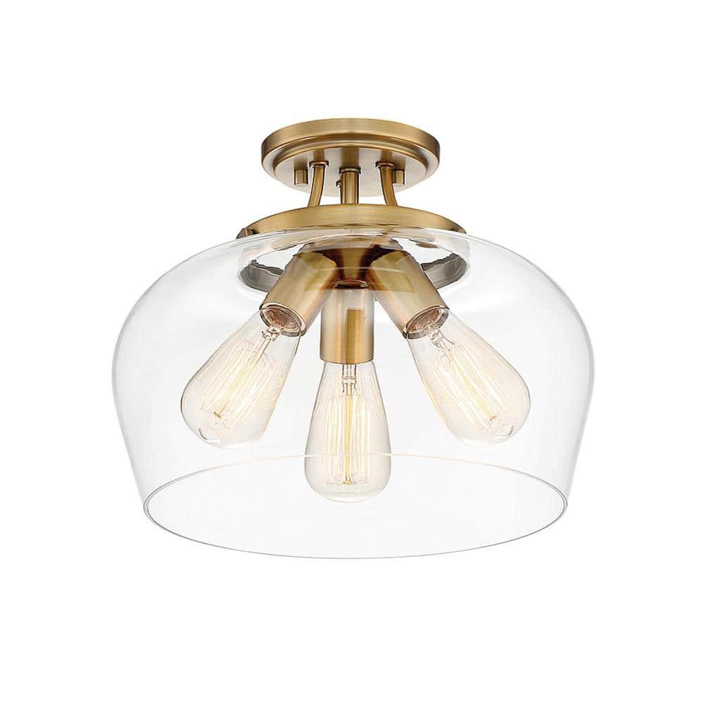 Savoy House Octave 3 - Light Semi-Flush Mount in  Warm Brass