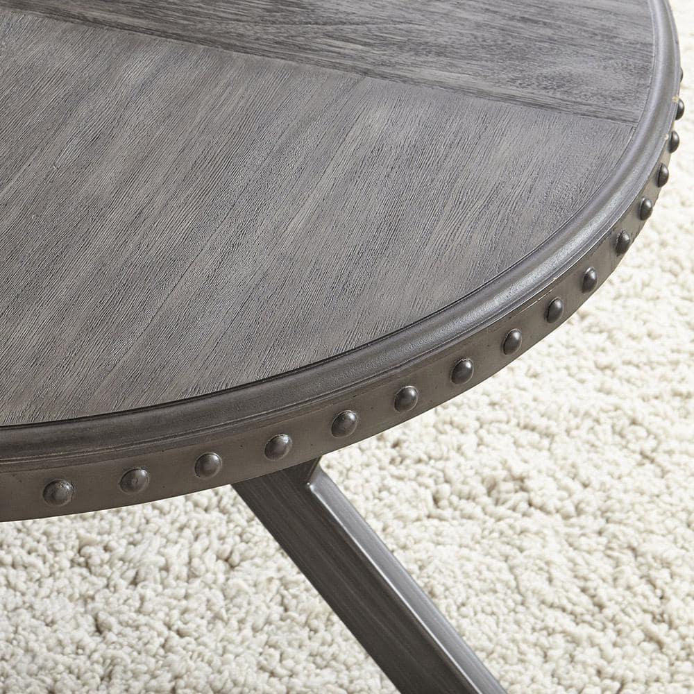 Steve Silver Alamo Indoor Industrial Wood and Nailhead 18" Height Round Coffee Table, Gray
