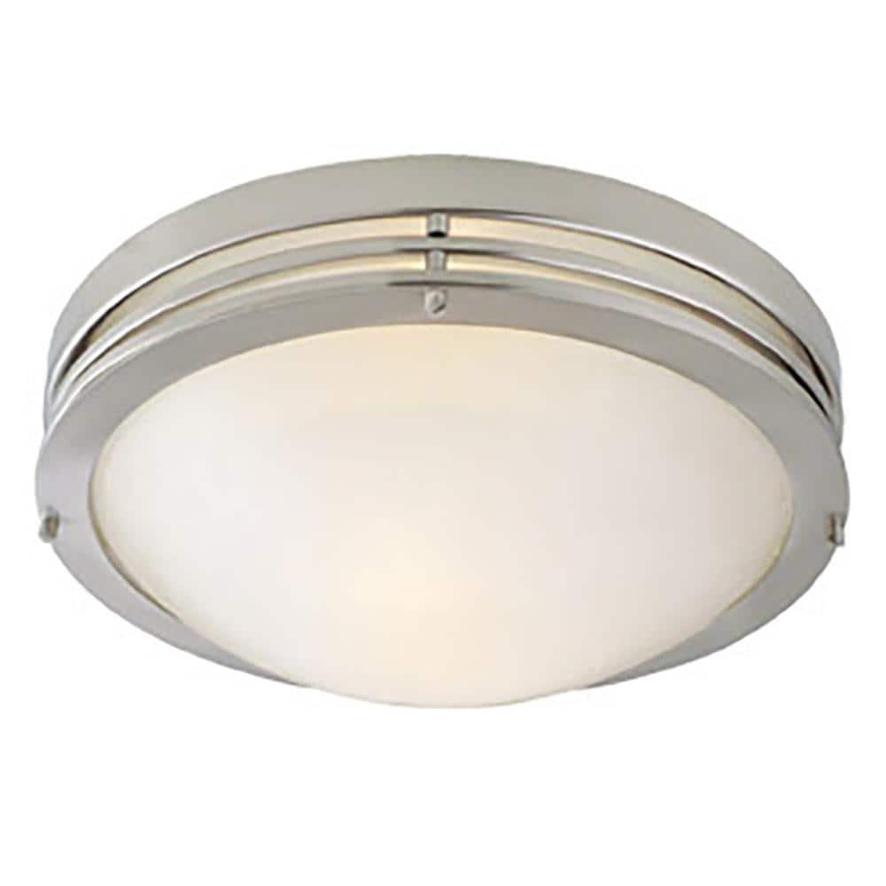 Design House 503284 Traditional 2-Light Indoor 14 Inch Ceiling Mount Dimmable Alabaster Glass for Bedroom Hallway Kitchen Dining Room, Satin Nickel