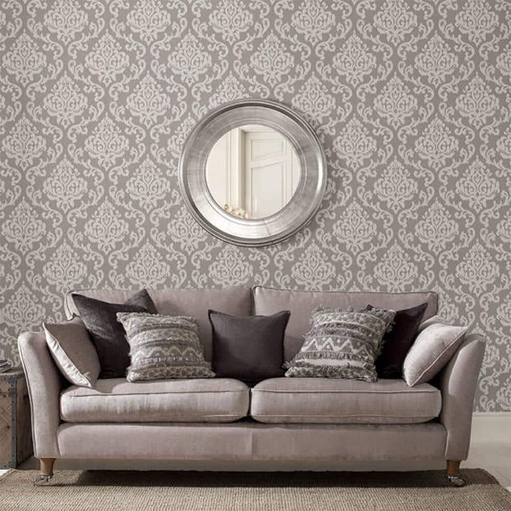 Ink Damask Grey Mist Paste the Wall Wallpaper