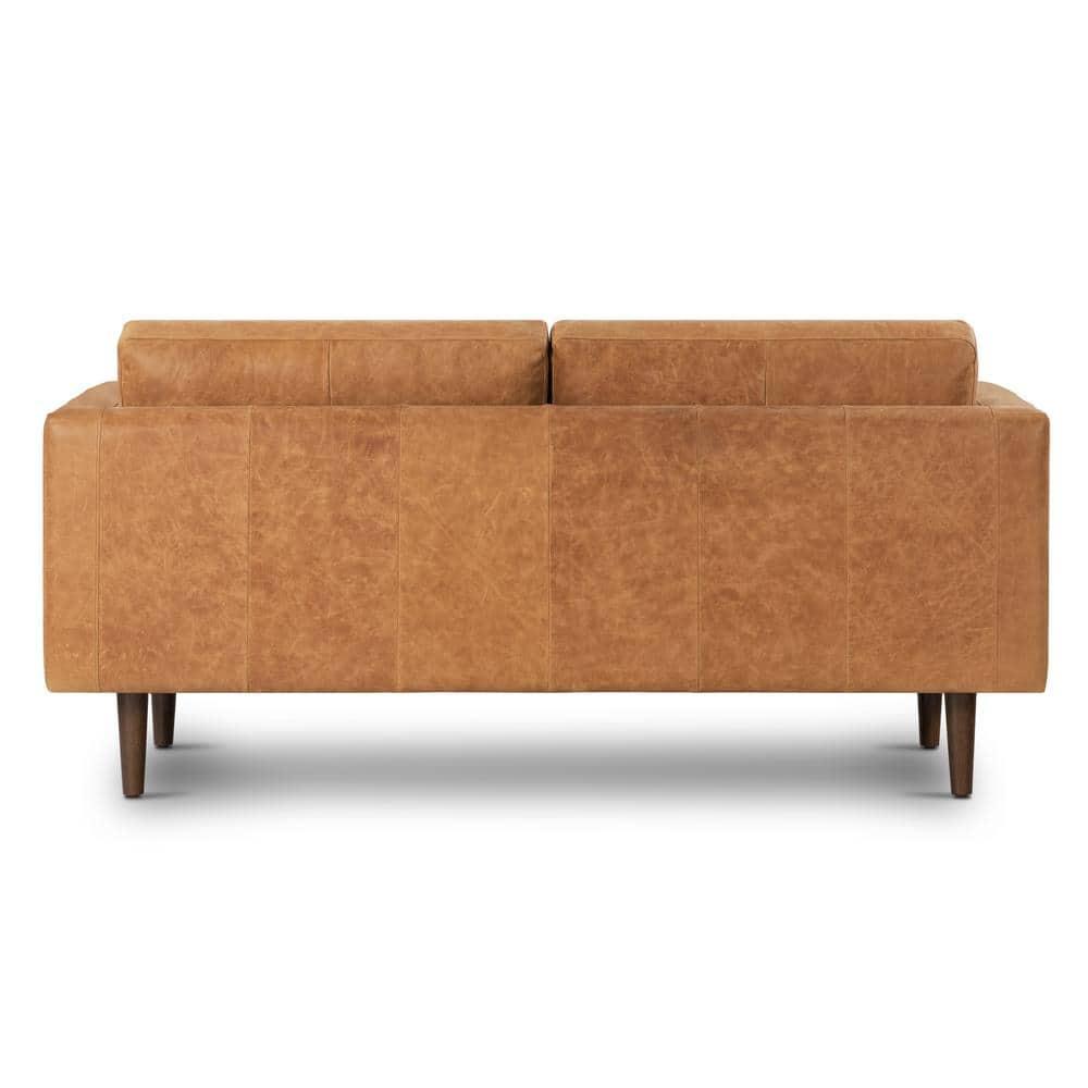 Cognac Tan Tufted Leather Lawson Sofa with Wood Legs