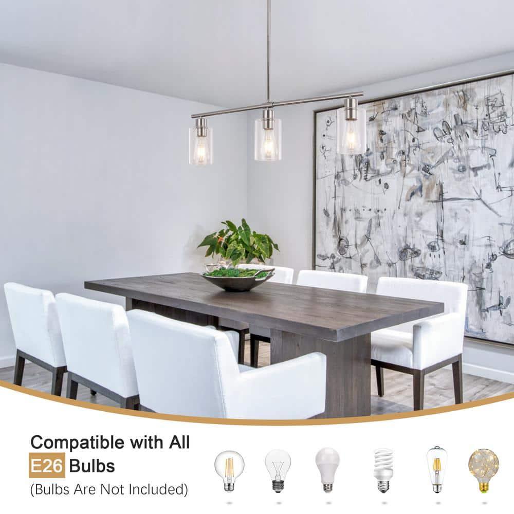 Delmis 3 - Light Kitchen Island Pendant Rustic Linear Chandelier with Clear Glass Shades