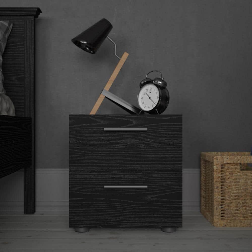 Tvilum, Austin 2 Drawer Nightstand, Black Woodgrain