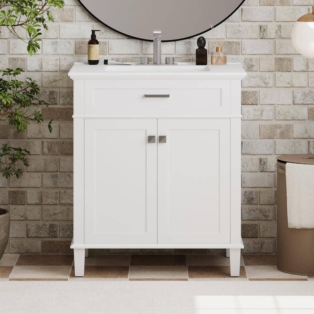 Tryimagine 30-Inch Bathroom Vanity With Ceramic Basin,  Soft Close Door And Adjustable Shelves