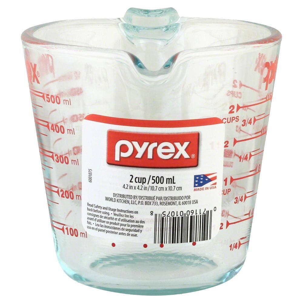 Pyrex Glass Measuring Cup, includes 2-Cup Measuring Cup with Red Graphics