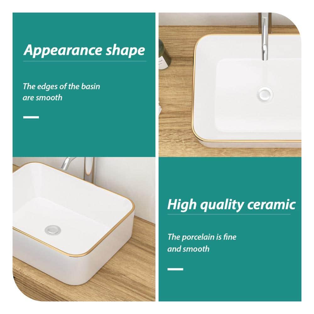 19 x 15 Inch Ceramic Rectangular Vessel Bathroom Sink Above Counter White Sink Bathroom Vessel Sink