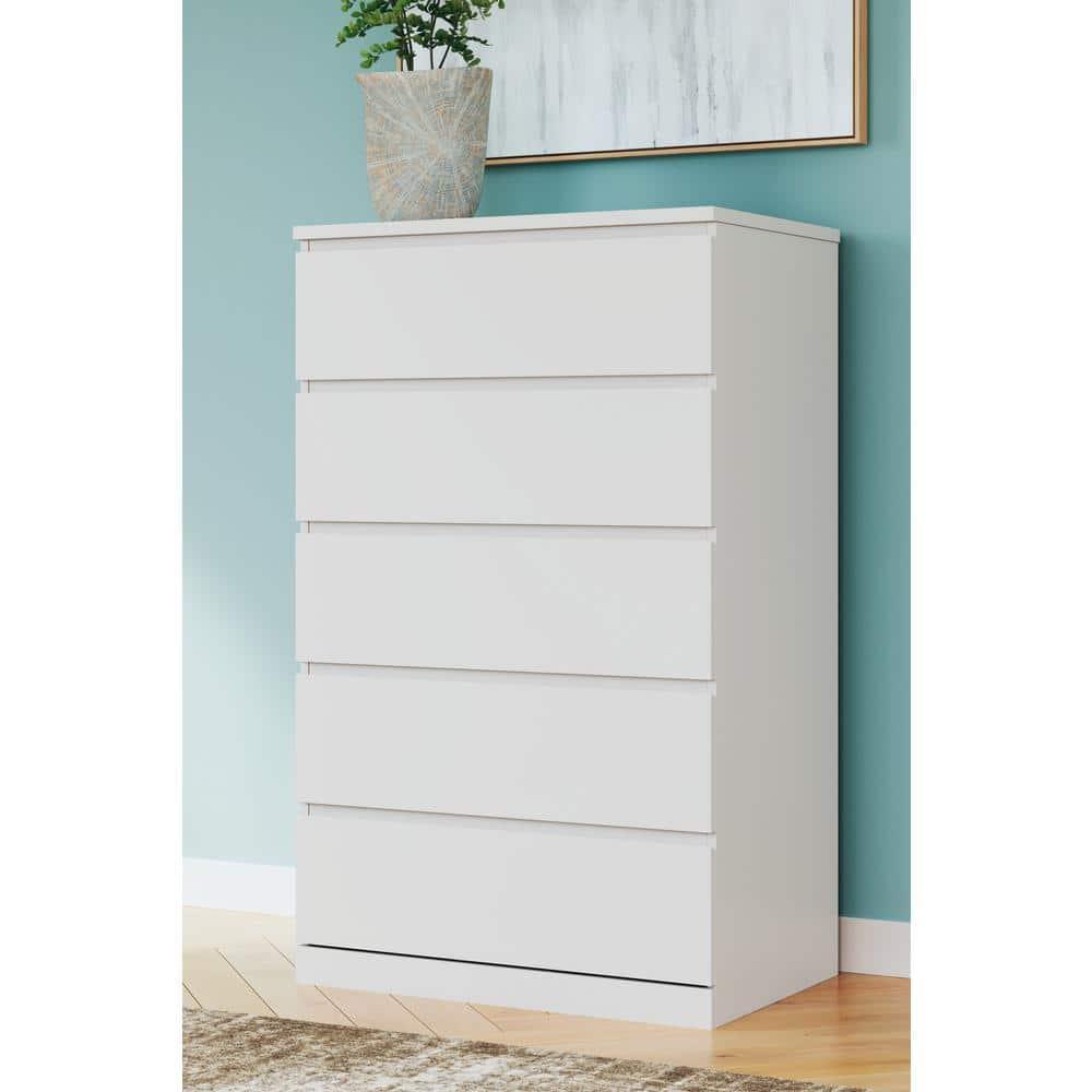 Signature Design by Ashley Onita Modern 5 Drawer Tall Dresser, White