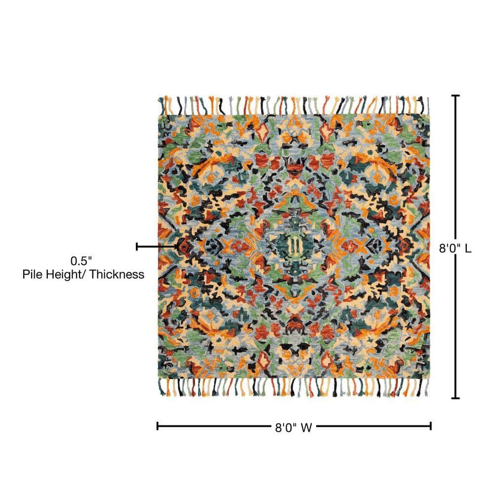 SAFAVIEH Blossom Everitt Floral Wool Area Rug, Blue/Multi, 8' x 8' Square