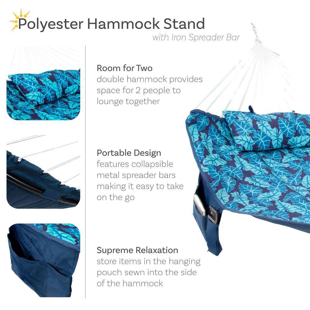 Arlmont & Co. Peria Quilted Polyester Curved Metal Spreader Bar Hammock with Pillow - Tropical Palms