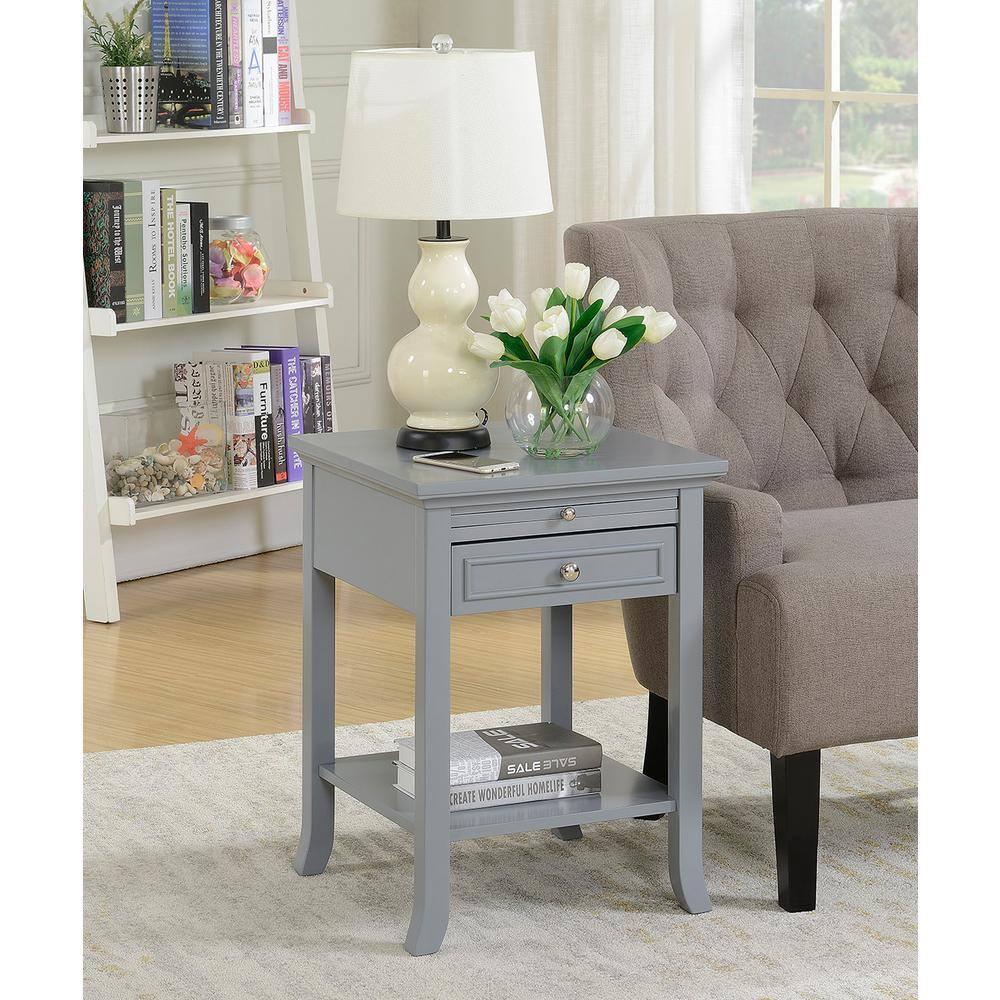 Convenience Concepts American Heritage Logan 1 Drawer End Table with Pull-Out Shelf, Gray