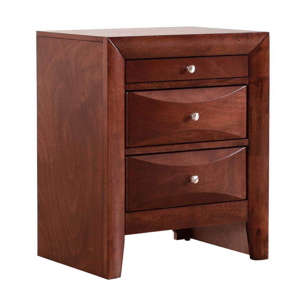 Passion Furniture Marilla 3-Drawer Cherry Nightstand (28 in. H x 23 in. W x 17 in. D)