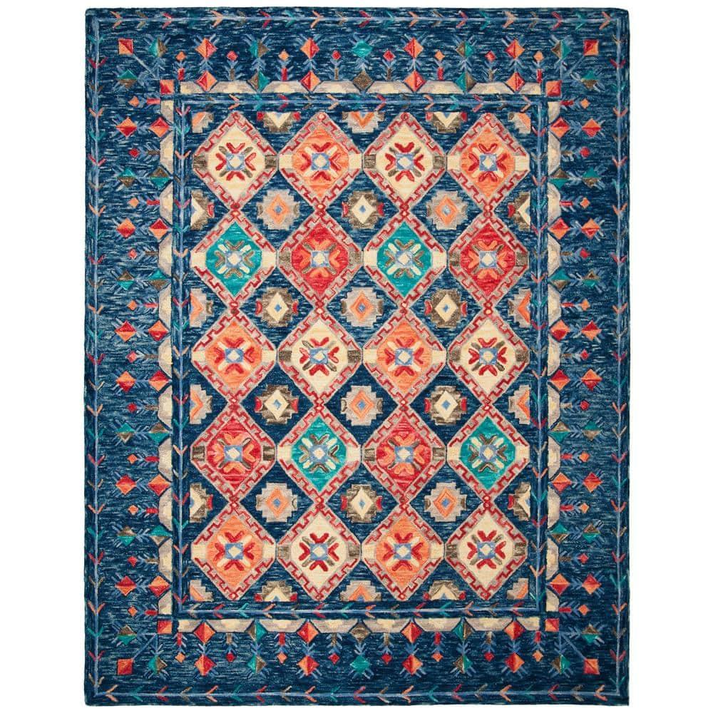 SAFAVIEH Aspen Christabella Geometric Wool Area Rug, Navy/Orange, 10' x 14'