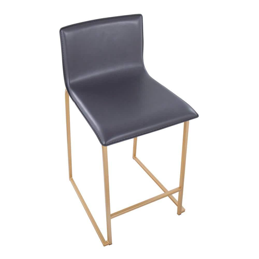 Set of 2 Mara Counter Height Barstools Gold/Gray - LumiSource: Modern Faux Leather, Metal Base, Footrest