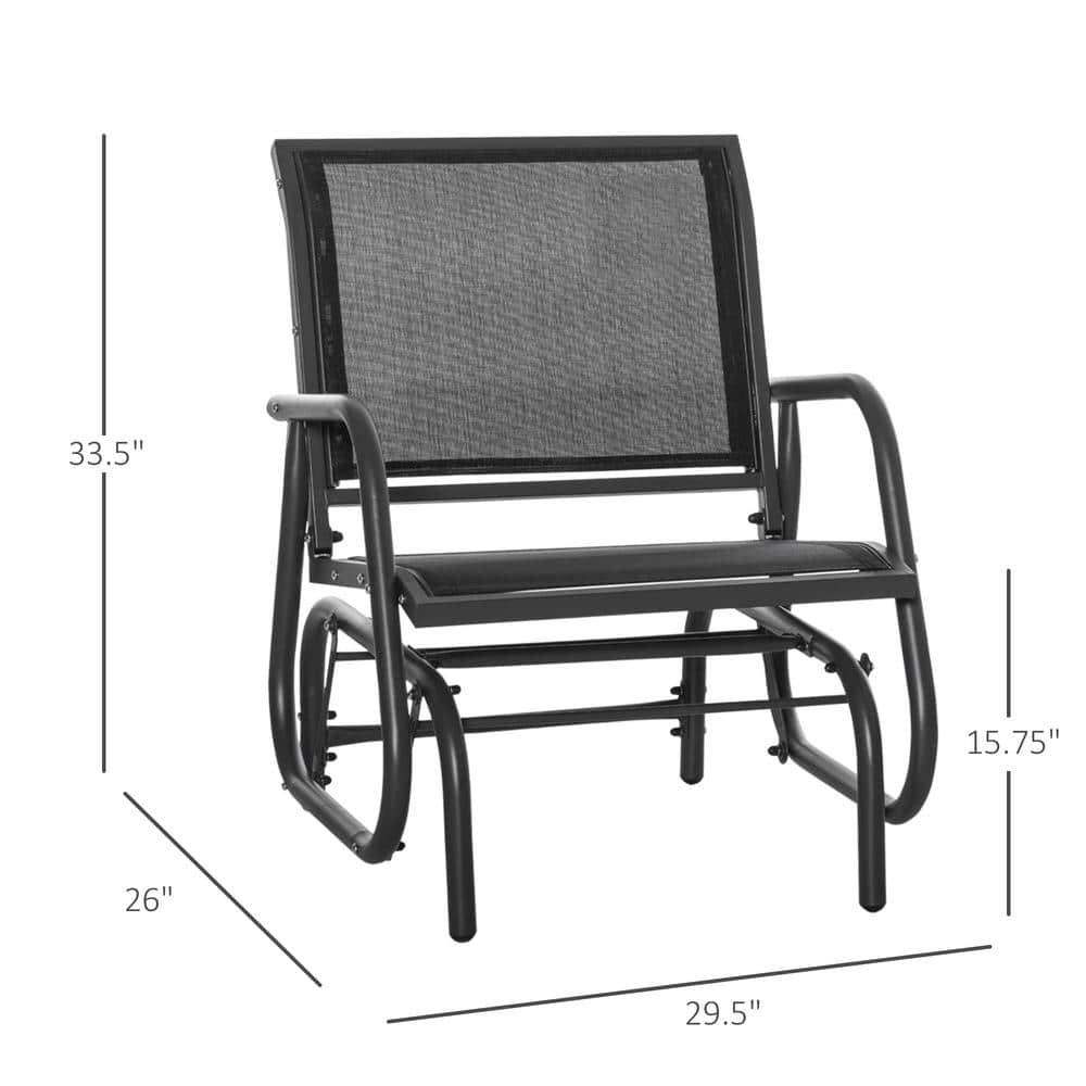Outsunny Outdoor Glider Chairs, Swing Chair with Breathable Mesh Fabric, Curved Armrests and Steel Frame for Porch, Garden, Poolside, Balcony, Black
