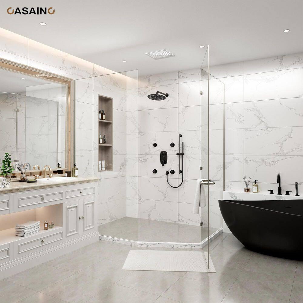 3-Function 12 Inch Temperature Digital Display Shower System With 2-Setting Slider Bar Handheld And 4Pcs Body Jets