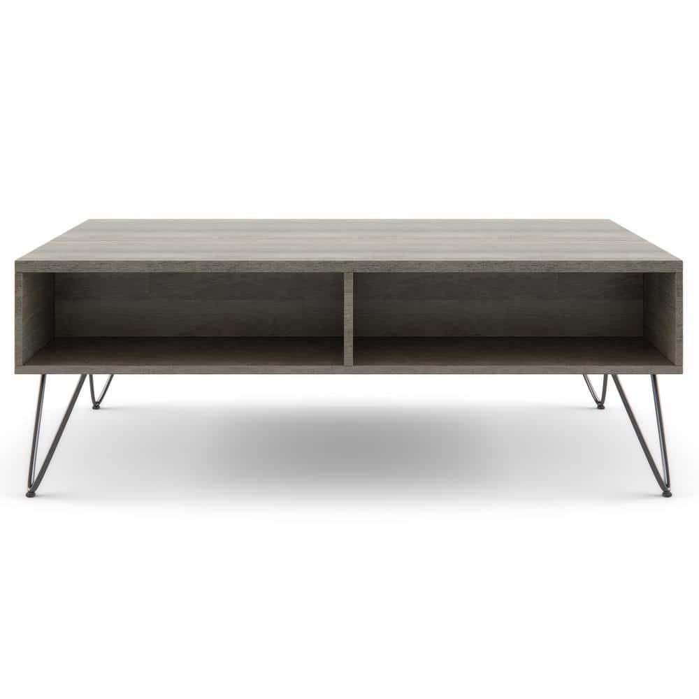 Hunter 48"W Solid Wood Industrial Lift Top Coffee Table with Hidden Storage and Metal Hairpin Legs