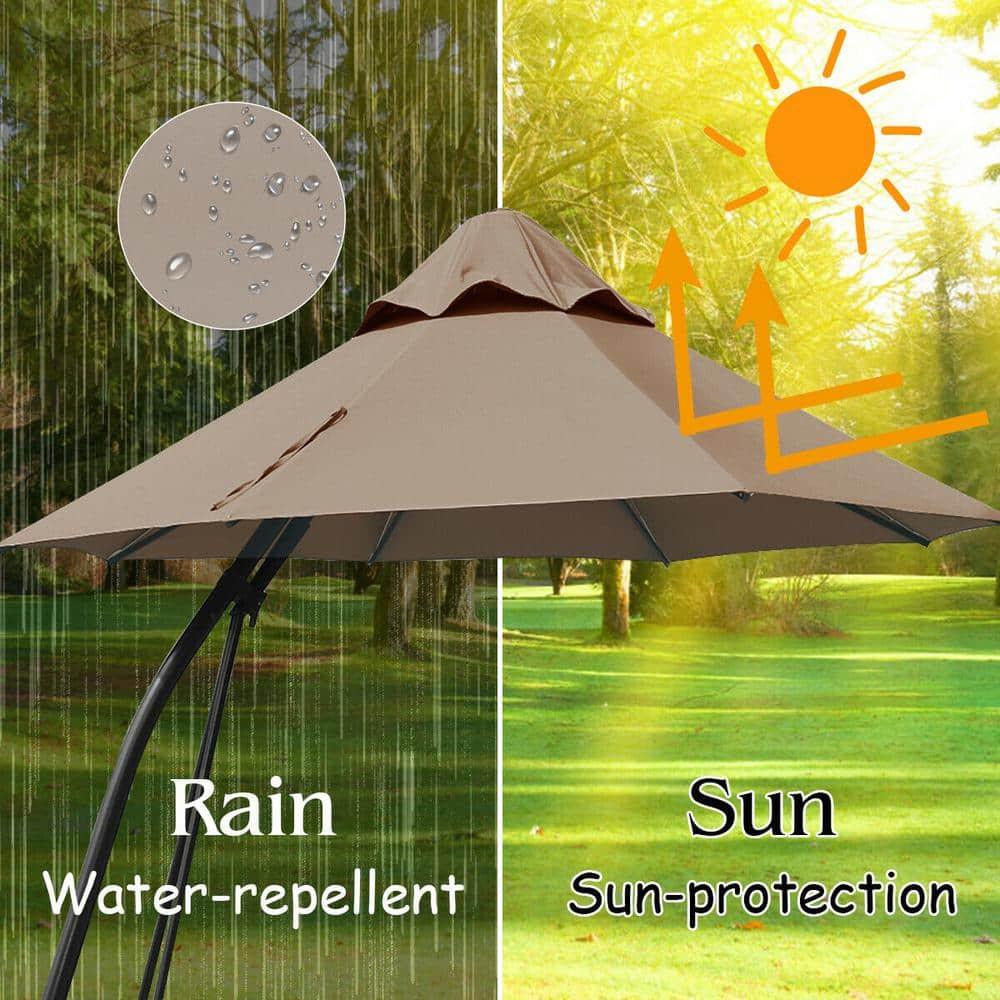 Canddidliike 11 Feet Outdoor Cantilever Hanging Umbrella with Base and Wheels-Tan, Patio Offset Umbrella with Easy Tilt Adjustment, Offset Hanging Umbrella, Sunshade Umbrella Canopy