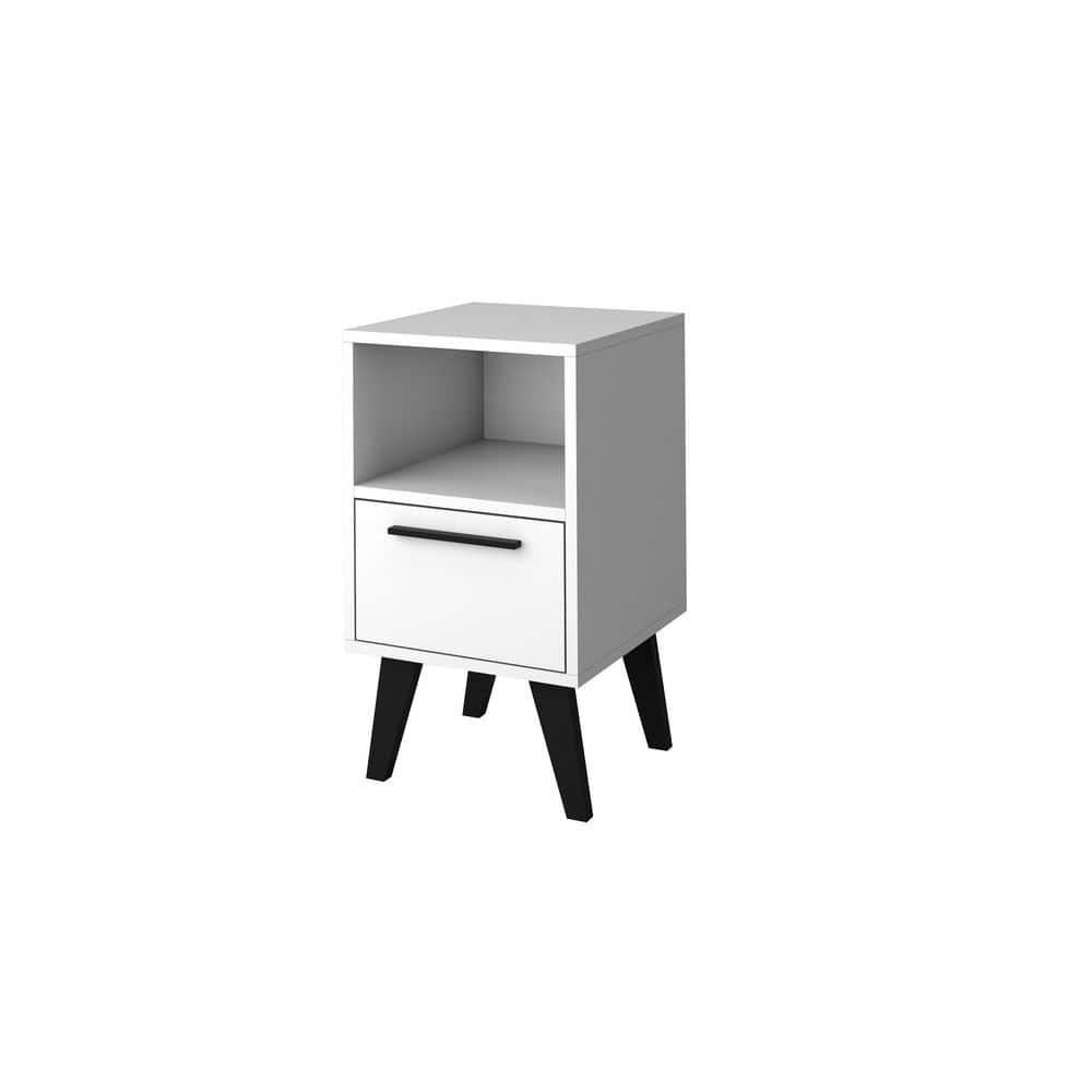 Amsterdam Nightstand 1.0 White - Manhattan Comfort: Mid-Century Modern Design, Open Shelf, Concealed Storage