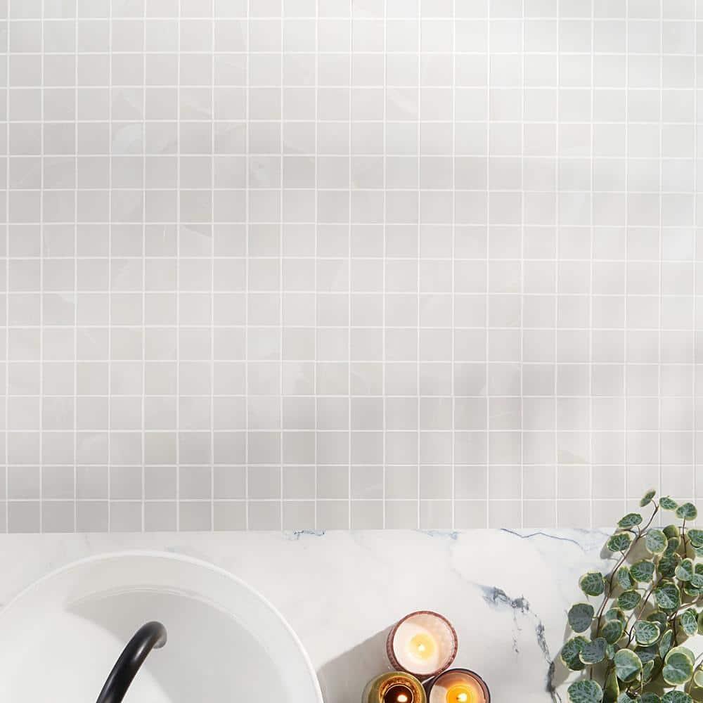 Saroshi Onyx Bianco 11.81 in. x 11.81 in. Matte Porcelain Floor and Wall Mosaic Tile (0.96 sq. ft./Each)