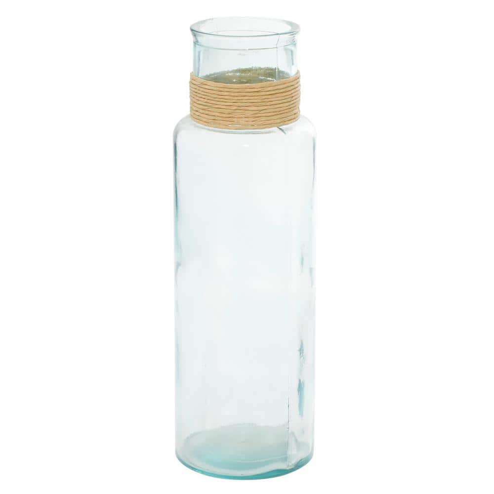 DecMode 18" Spanish Recycled Glass Vase with Rattan Detail