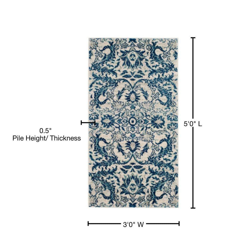 Evoke EVK238 Power Loomed Accent Rug - Ivory/Blue - 3'x5' - Safavieh.