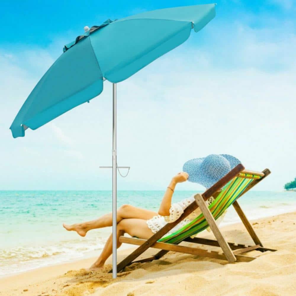 Yardi Yard 6.5 Feet Beach Umbrella with Sun Shade and Carry Bag without Weight Base-Blue, Travel Beach Umbrella, Beach Umbrellas for Sand Heavy Duty Wind Portable Beach Umbrella