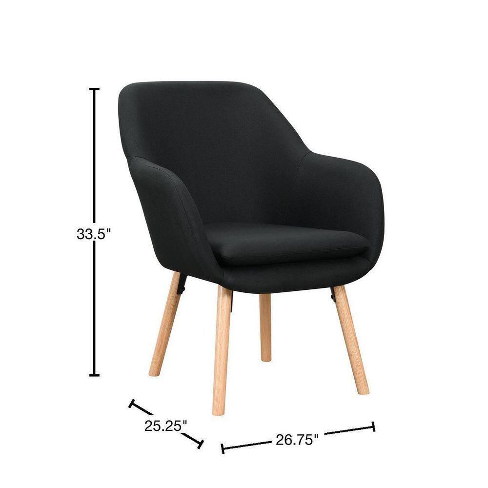 Convenience Concepts Charlotte Accent Chair in Black Linen Fabric with Wood Legs