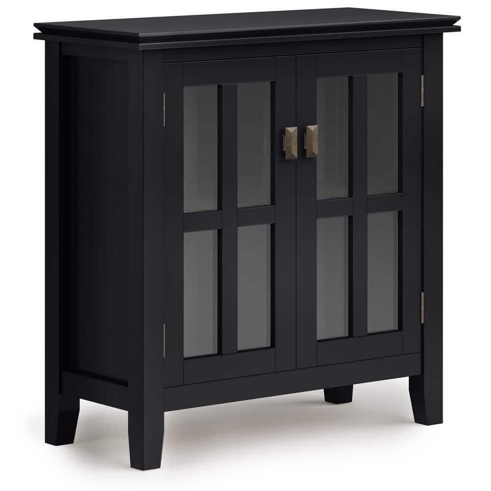 Simpli Home Artisan 30"W Solid Wood 2-Shelf Low Storage Cabinet with Glass Doors and Adjustable Shelves