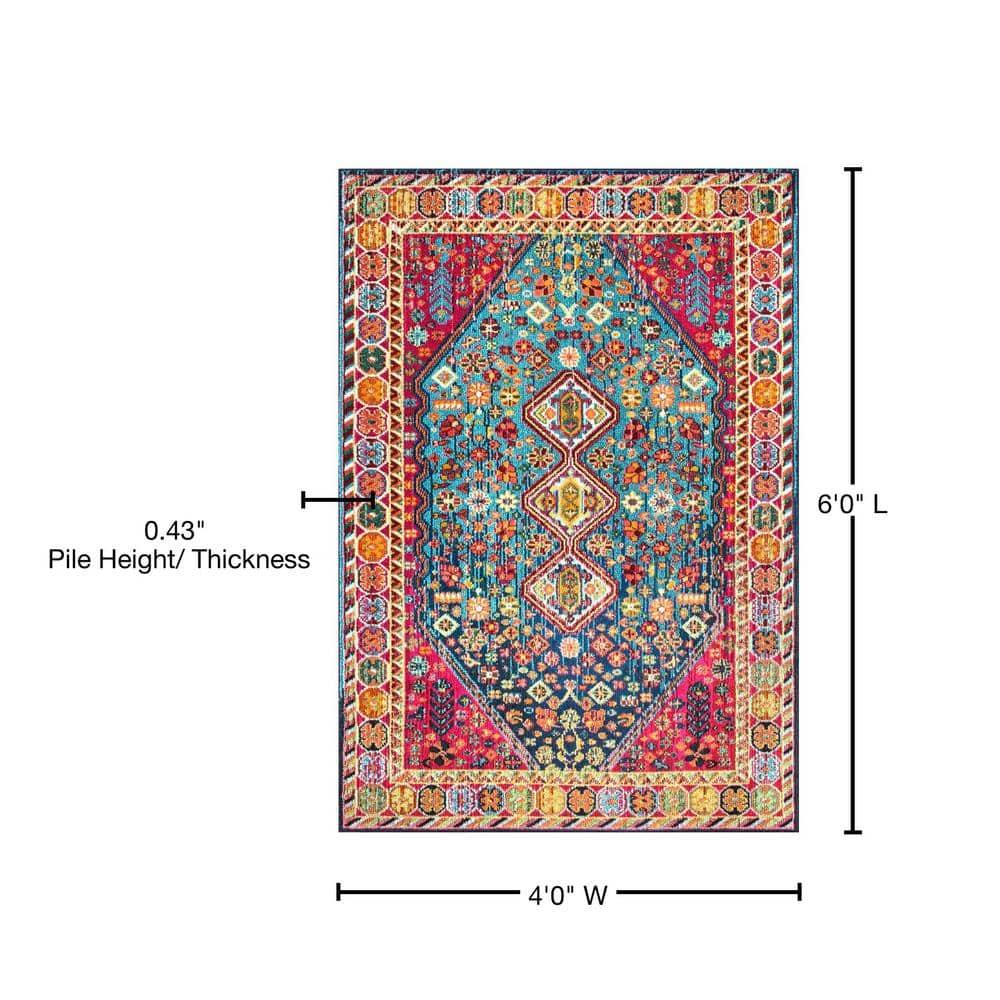 nuLOOM 4'x6' Vintage Erline Area Rug Blue/Red: Medallion Pattern, Low Pile, Polypropylene, Living Room Decor