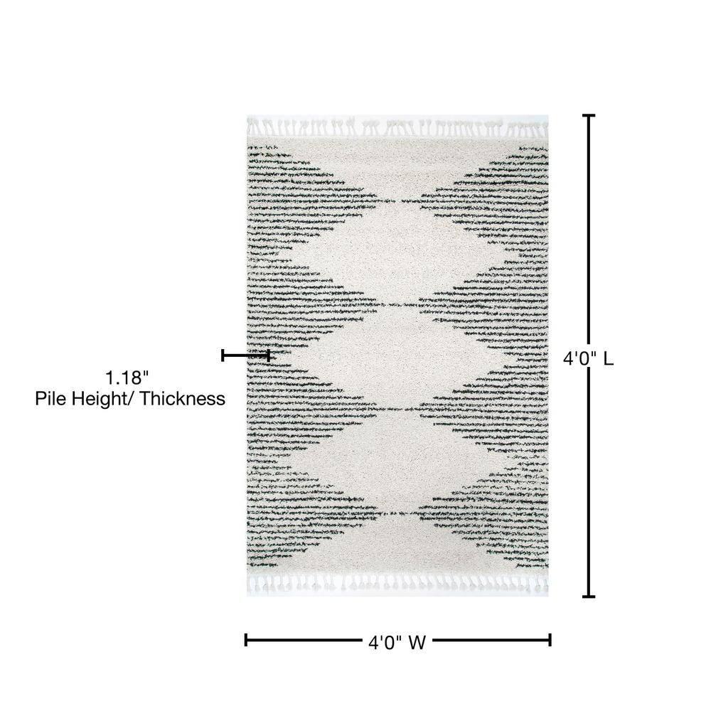 Nuloom Bria Trellis 4 Round Accent Shag Indoor Area Rug for Living Room Bedroom Dining Room Nursery Entryway, Off White/Charcoal